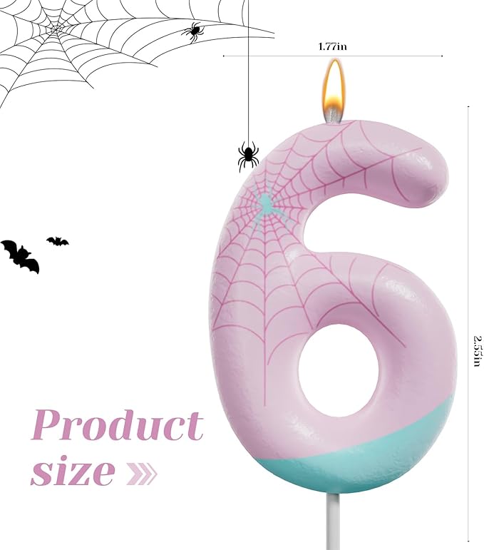 Pink Spider Birthday Number Candles – Multi-Color Decorative Cake Toppers for Kids Party & Celebration(Pink, 6)