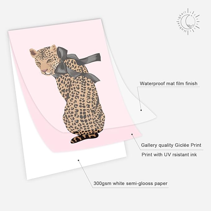 Habseligkeit Pink Leopard Print Wall Art, Preppy Wall Decors for Room Aesthtic, Fashion Posters for Girls Bedroom Decor Aesthetic Unframed, 8X10in, Set of 6