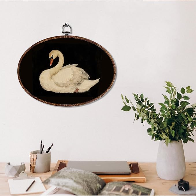 Vintage Swan Oval Framed Wall Art, Rustic Animal Swan Prints Canvas Art Paintings Wall Decor, Rustic Cottagecore Hanging Decor Artwork for Home Living Room Bedroom Farmhouse Gifts for Mom 12X8.3
