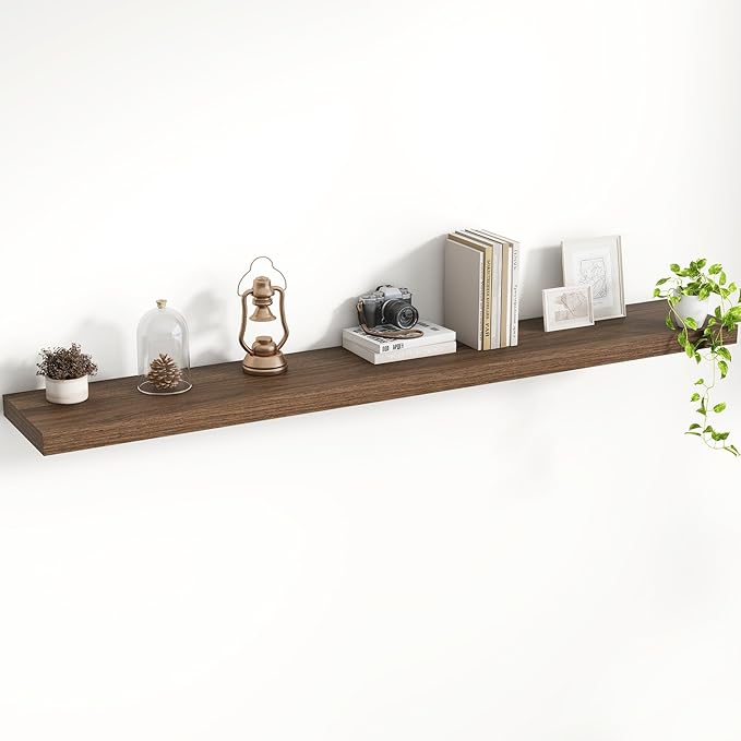 Acovy 55 Inch Floating Shelves, 8 Inch Deep Floating Shelves for Wall, Hanging Shelf with Invisible Brackets, Deep Shelves for Bathroom, Bedroom, Living Room, Walnut, Set of 1