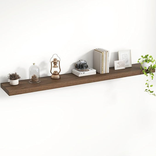 Acovy 55 Inch Floating Shelves, 8 Inch Deep Floating Shelves for Wall, Hanging Shelf with Invisible Brackets, Deep Shelves for Bathroom, Bedroom, Living Room, Walnut, Set of 1