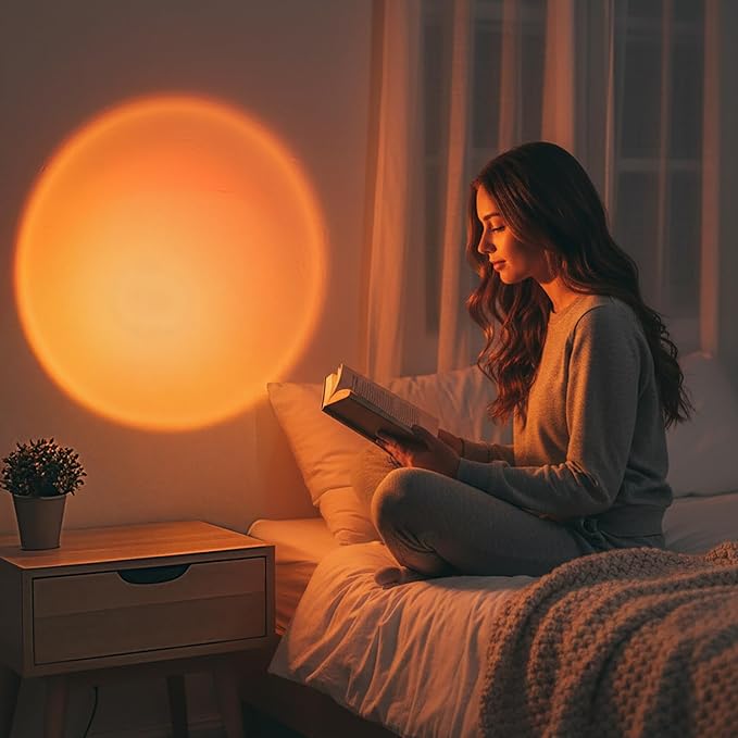 2Pcs LED Sunset Ambient Lamp Mood Light, Flexible and 360° Rotatable USB Warm Night Light,Projector Birthday Party Decoration Portable Mood Light for Bedroom Living, (Sunset Yellow & Red) ﻿