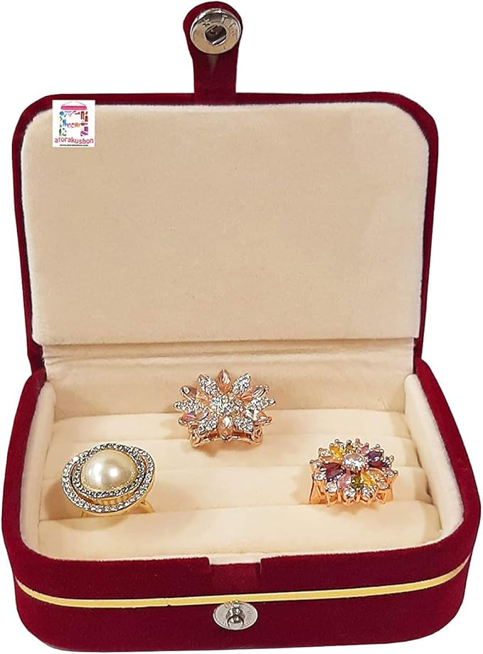 atorakushon Combo Cream Multipurpose Velvet Folder Earring & Ring Box case Jewellery Organizer Pouch Travelling Box