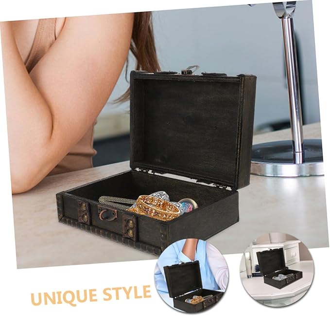 Zerodeko Retro Wooden Storage Box Cute Jewelry Box Makeup Organizer Necklace Jewelry Organizer Vintage Decor Lockable Home Decor Desk Organization