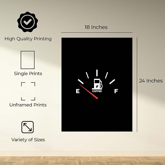 InkFlow Posters Coffee Energy Poster - Fun and Minimalist Coffee-Themed Wall Art for Kitchen, Office, or Café, Humorous Art with a Caffeine Kick - 18x24 Unframed Canvas Print