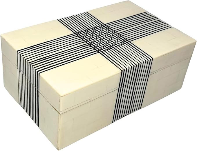 Perilla Home ﻿Home Decor Decorative Storage Wooden Box Small Wooden Organizer Tool Stash Card Craft Trinket Memory Keepsake Jewelry Box for Men and Women, Thin Line, Gifts For All Black & Off White