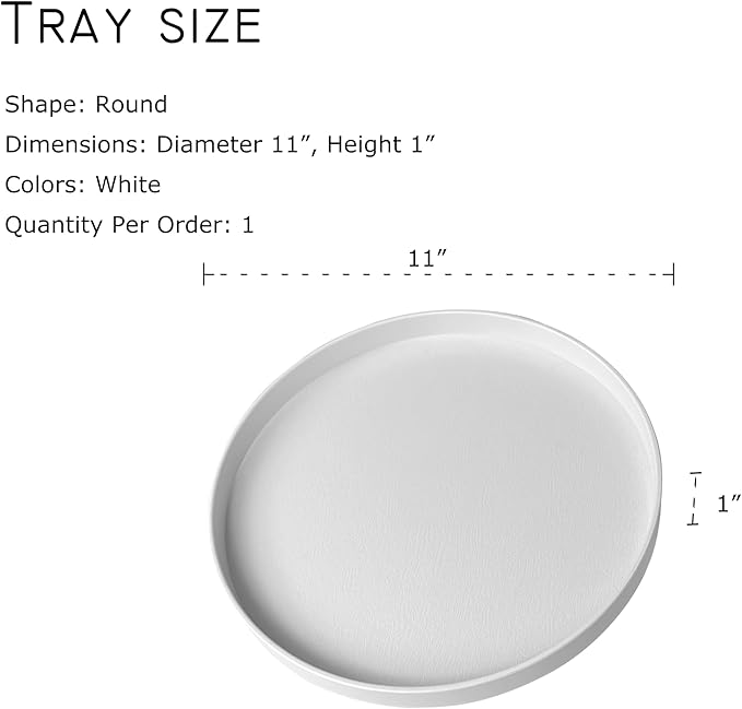 Round White Serving Tray (11 Inch) - Sturdy White Plastic Bathroom & Kitchen Decor Tray - Farmhouse Decor, Vanity Tray, Coffee Table Tray, Countertop Organizer
