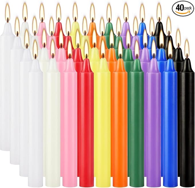 Howemon 40 Pack Assorted Color Spell Chime Candles, 4 Inch Mini Taper Candles for for Home Decor Kitchen Decor Wedding Decoration-10 Colours