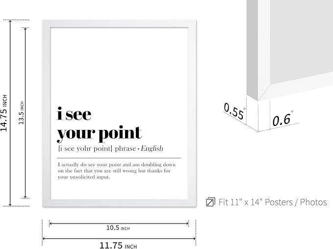 Poster Master Vintage Typography Poster - Retro Dictionary Print - I See Your Point Definition, Book Page, Funny - Gift for Colleague, Friend - Wall Decor for Home, Office, 11x14 White Framed