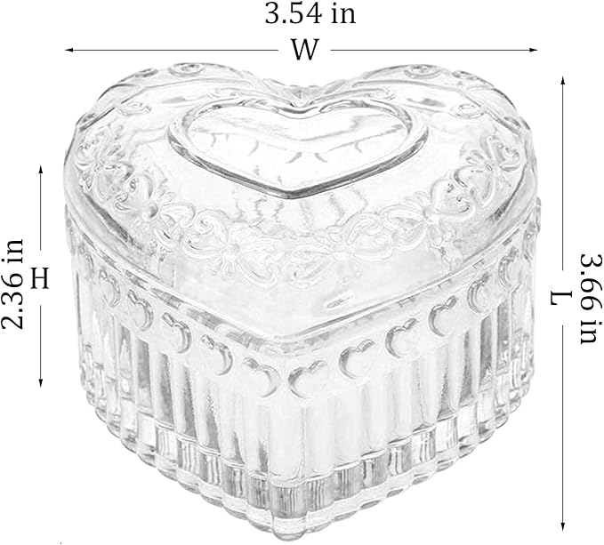 Glass Jewelry Box Heart Shape Cute Box for Storage Ring Earring Trinket Vintage Jewelry Organizer Decorative Gift for Women Girls-GRB003-Transparent