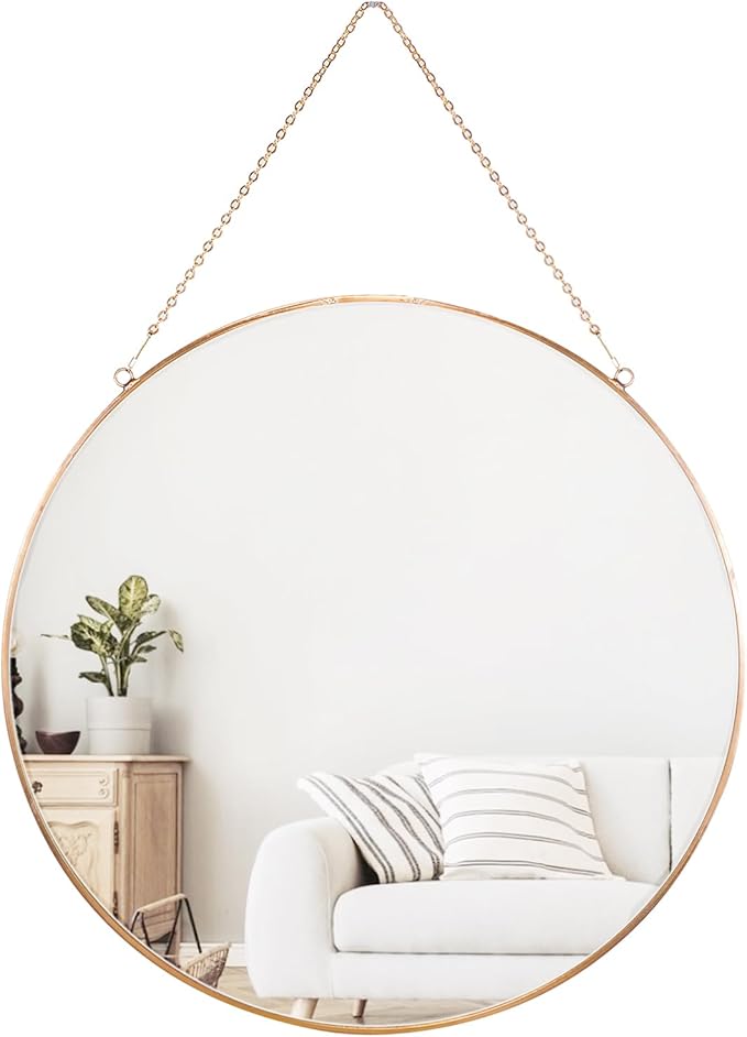 Dahey 11.8-inch Small Hanging Circle Mirror Wall Decor Gold Round Mirror with Hanging Chain for Bathroom Bedroom Living Room Dorm College Office, Gold
