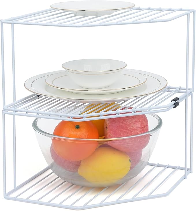 2Pcs 2-Tier Corner Stackable Organizer Shelf - Cabinet Storage Shelf Rack, Shelves，Kitchen Counter and Cabinet Shelf, Storage Rack Organizer for Kitchen(White)