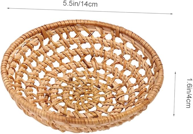 IMIKEYA 3pcs Multi-function Woven Fruit Basket Decorative Storage Tray for Kitchen Counter Entryway Dining Table Natural Rattan Design for Snacks Bread and Household Items