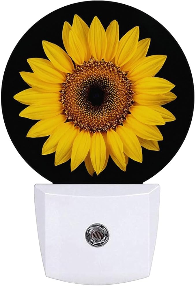 Yellow Sunflower Plug in Night Light Auto Light Round Lamps Energy Saving Gift for Women Men Friends