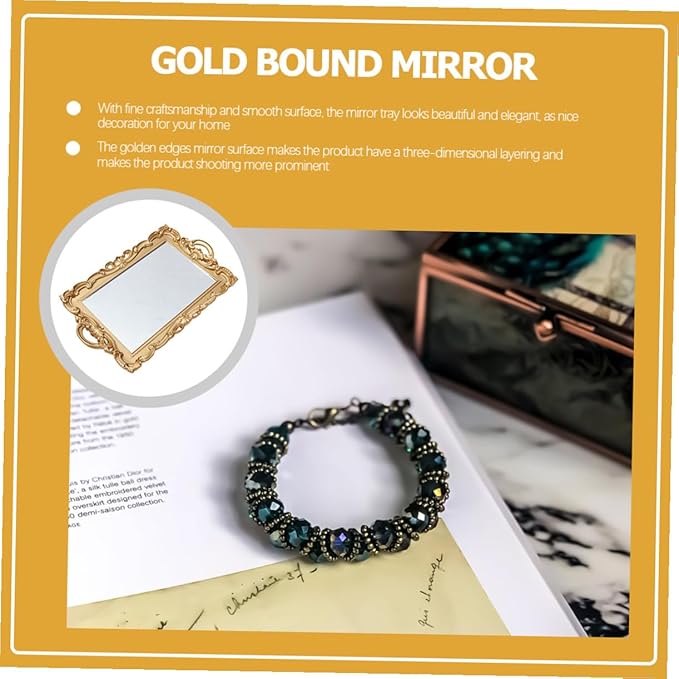 Cabilock Decorative Vanity Tray for Dresser Tops with Mirror Plate Perfume Organizer Makeup Tray for Bedroom Bathroom Home Décor