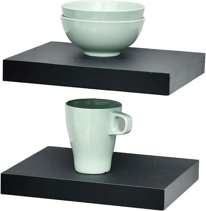 WELLAND Set of 2 Floating Shelves Wall Mounted Shelf, for Home Decor with 8" Deep (Black, 10 inch)