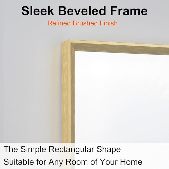 Bathroom Mirror for Wall, 30x40 Inch Metal Framed Mirror, Brushed Gold Rectangle Mirror, Bathroom Vanity Mirror Farmhouse, Tempered Glass, Anti-Rust, Hangs Horizontally or Vertically