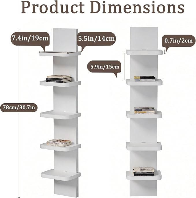 Versatile 5 Tier Wall Shelf Unit, Floating Shelves for Wall (Round Corner), Vertical Lack Wall Shelf for Bedroom, Vanity, Living Room, Home Decor Makeup Organizer Display, White