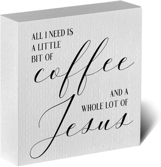 Christian Coffee Bar Sign, Farmhouse Kitchen Decor with Inspirational Quote, Rustic Wood Wall Art for Home Cafe Office