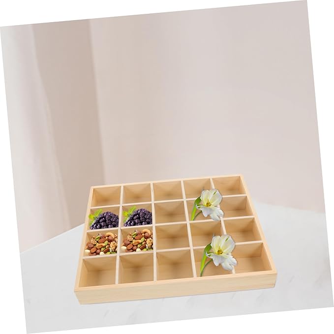 20grids Desktop Organizer Wooden Storage Box with Multi Compartments for Cosmetics and Figurines Rustic Style Vanity Organizer for Makeup Jewelry and Accessories