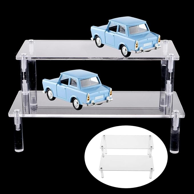 Clear Acrylic 3 Tier Action Figure Display Riser Stand Perfume Cupcake Organizer Shelf for Toiletries and Dolls - Toy Model Makeup Storage Rack - 2 Tier