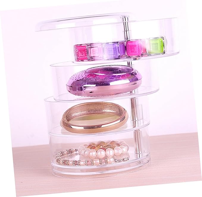 Healeved 2pcs Transparent Four-layer Circular Rotating Jewelry Storage Box Plastic Organizer for Cosmetics Beads and Items Desktop Display Container