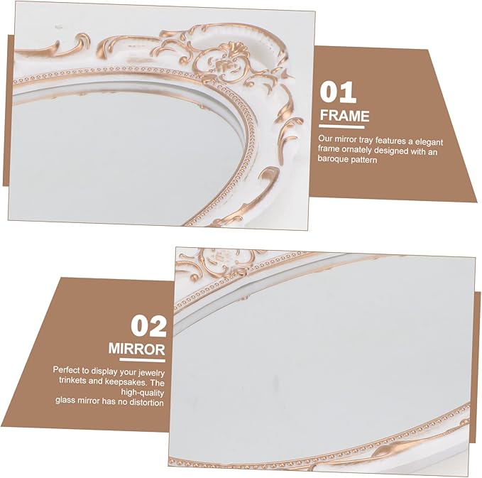 ABOOFAN Antique Oval Mirror Tray Elegant Makeup Organizer Photo Prop for Home Weddings Birthdays and Vintage Styling Convenient Dual Handles for Easy Carrying