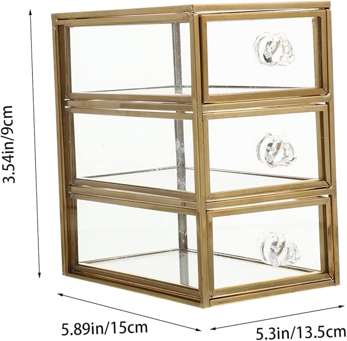 Makeup Organizer with Transparent Glass Dustproof Jewelry Storage Box for Lipsticks Necklaces Earrings Compact Lightweight Tabletop Case for Cosmetics and Accessories
