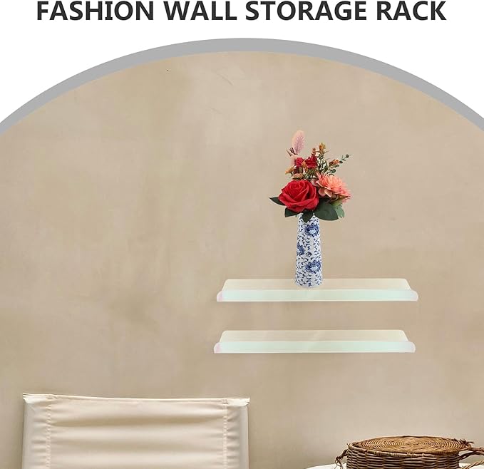 3pcs Acrylic Floating Wall Shelf 15.7"x3.5" Wall Mounted Ledge for Bathroom Utensil Rack, Bedroom Makeup Organizer, Kitchen Storage Display