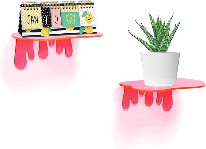 SetGame 2-Pack Acrylic Small Wall Shelves - 7 Inch Floating Shelf for Walls, Home Wall Display Ledges for Storage, Room Décor, Small Album & Items Organizer Display Dripping Wall Decor