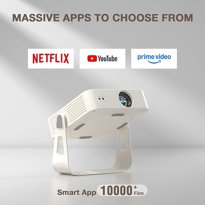 [Officially-Licensed App & Auto Focus] Light Grey Smart Standard Projector with WiFi and Bluetooth, XuanPad 4K Support Movie Projector, Portable Native 1080P Outdoor Projector with 360° Stand