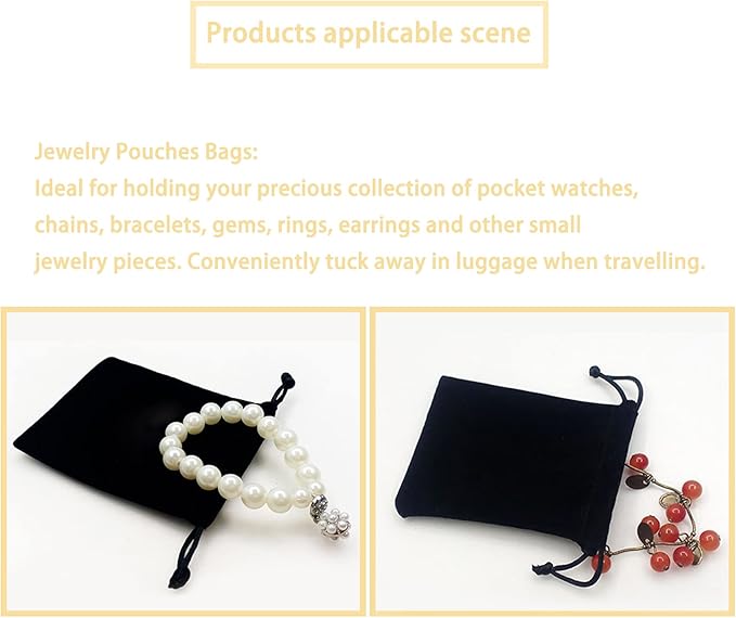 DTOL Velvet Cloth Jewelry Bags, Small Gift Pouches Drawstring Bags for Party, Travel Portable, Christmas, Festival, Makeup Favor Organizer Storage Holder Bags, 3x4 Inch 50 Pieces Black