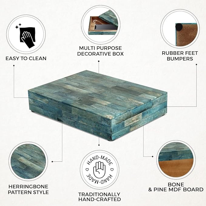 Handicrafts Home Small Decorative Box with Lid – 6x8x1.5” Trinket, Remote Control & Keepsake Memory Box, Decorative Accent for Coffee Table, Shelf, Mantle & Boho Home Decor- Verdigris