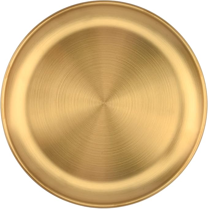 Round Brass Tray,Retro Plate Table Decor Easy Clean Stainless Steel Jewelry Organizer Round Tray for Modern Home,Jewelry, Makeup(Size:23cm)