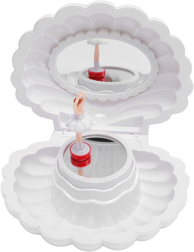 Ballet Jewelry Box with Music Dancing Ballerina Jewelry Organizer with Makeup Mirror for Girls Kids Birthday Retro Design (White)