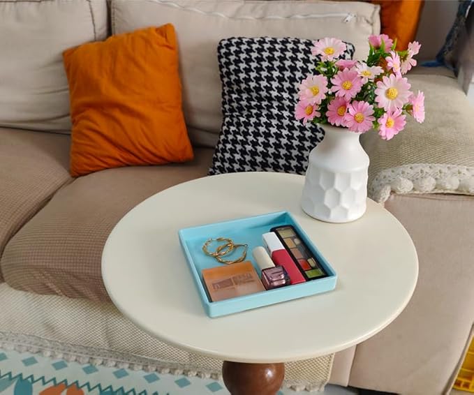 Small Square Serving Tray (5.9 inch), Durable Blue Tray for Desserts & Organization, Lightweight for Coffee, Drinks, Party, Seasoning, Perfume and Display.
