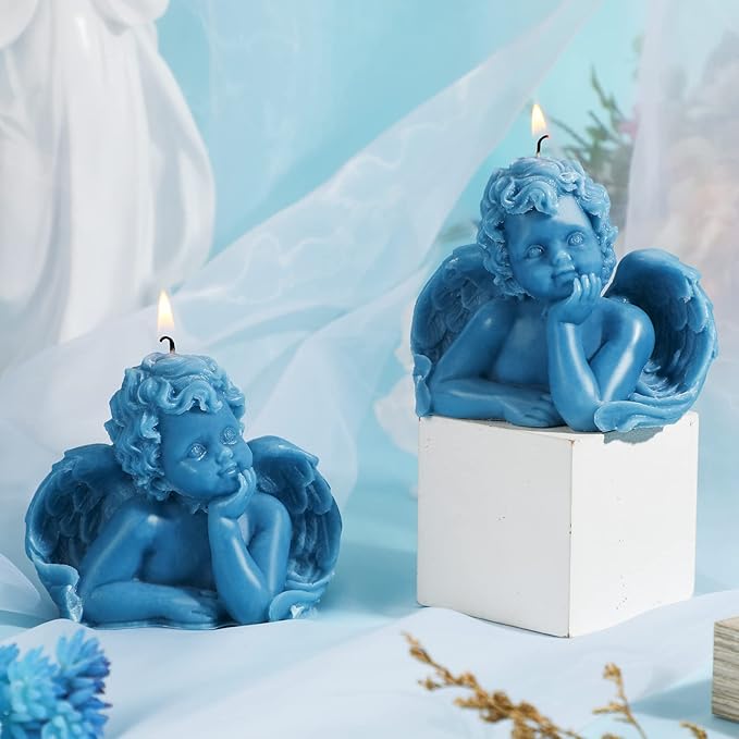 Nuanchu Eclectic Angel Decor - 2 Pieces Soy Scented Wax Vegan Candle in White & Pink for Trendy Bedroom Decoration (Lake Blue)