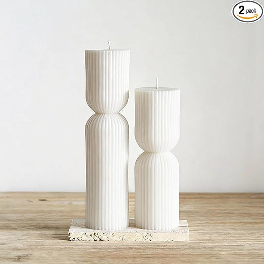 2PCS Hourglass Pillar Candles Set,Soy Wax Orchids Scented Pillar Candles,Cylindrical Tall Pillar Candle,Elegant Bubble Aesthetic Candle Housewarming Gift Home Room Shelf Decor Idea(White)