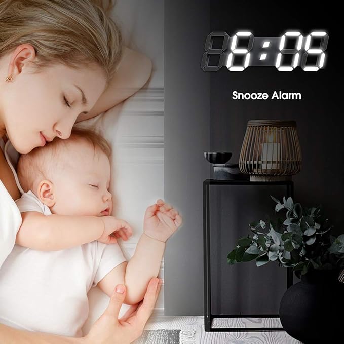 EPSKY 3D White Digital Wall Clock LED Large Alarm Clock Adjustable Brightness 12/24 Hours Display and Date Display for Kitchen Homes Offices Gyms (15inch)