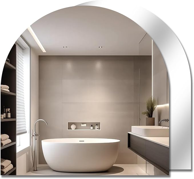 Arched Mirror Wall Mounted 12 x 12 Inch, 2PCS Arched Bathroom Mirror Self Adhesive Frameless Glass Wall Mirrors with Polished Edgefor Decor Living Room Entrance Bedroom