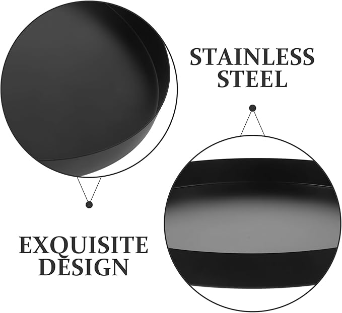 Black Round Tray Coffee Table Tray Decorative Metal Candle Plate Stainless Steel Circle Serving Platter Spa Makeup Organizer Dish Farmhouse Centerpiece Home Bathroom Decor (Black, 20CM)