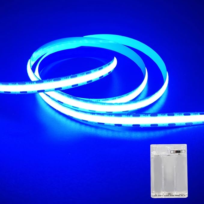 ZSLAIFU Battery Powered LED Strip Lights, 3.3FT COB LED Strip Light, Battery Operated LED Lights, Ice Blue LED Strip Lights Battery Powered for Closet, Cabinet, Shelf, Kitchen, DIY Lighting