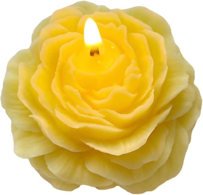 Yellow Peony Flower Shape Candles for Women - Aromatic Pastel Aesthetic Candle with Chamomile Fragrance - Christmas Gift for Friends Colleagues and Classmates (3 inch)