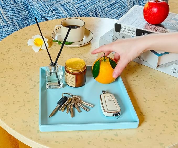 Small Square Serving Tray (9 inch), Durable Blue Tray for Desserts & Organization, Lightweight for Coffee, Drinks, Party, Seasoning, Perfume and Display.