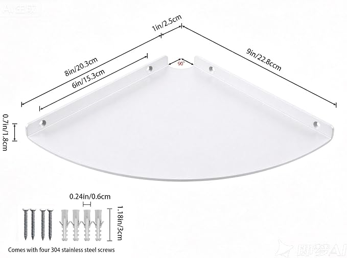 Corner Floating Shelf, 3.0mm Aluminum Alloy Corner Shelves wall Mounted (9 inch Corner Shelf White)