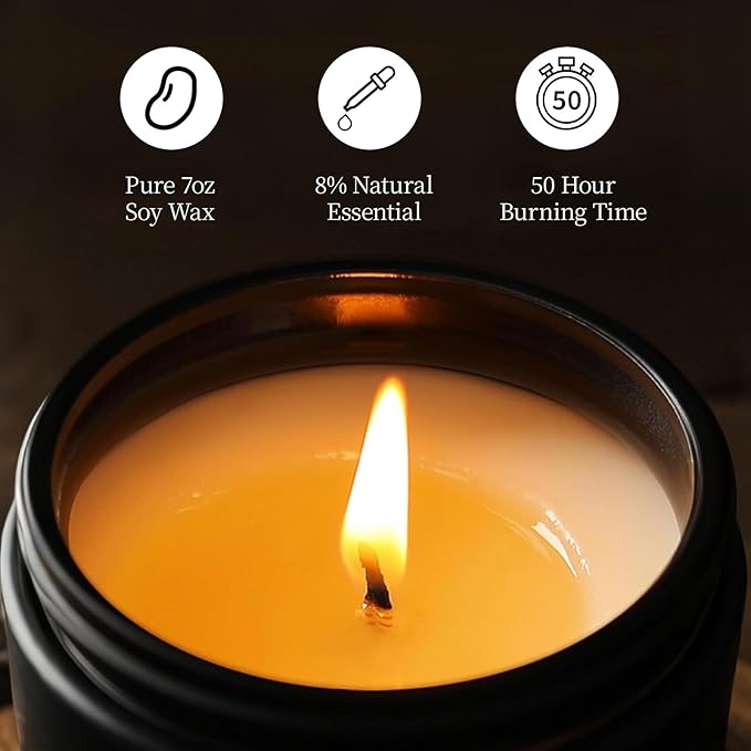 Scented Candles for Men, 4 Pack Mens Candle Set, Soy Candles for Home Scented, Masculine Candle Gifts for Him, 28oz, 200 Hours Burning Time Aromatherapy Candles of Lavender/Eucalyptus/Leather/Oak