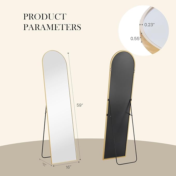 NEWBULIG Full Length Mirror, Full Body Floor Mirror with Aluminum Alloy Thin Frame, Wall or Standing Mirror for Bedroom, Living Room, Dressing Room
