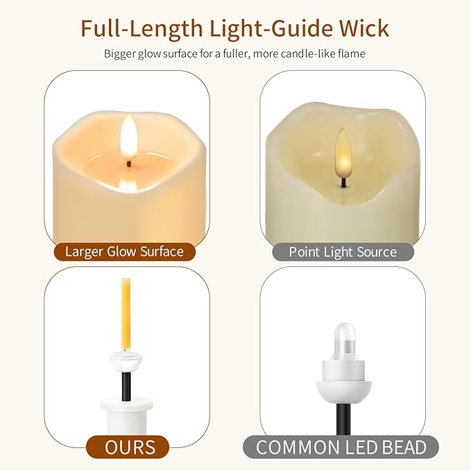 ANGELLOONG Flameless Candles with Remote for Table Decor, Flickering Fake Pillar Candles Battery Operated, Battery Candles with Timer for Home Living Room Wedding Bride Decoration, Set of 3