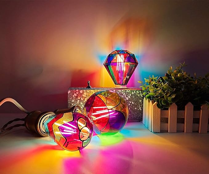 Stained Glass LED Light Bulb, E26 Base 6W A19/A60 LED Colorful Bulb for Party Lighting, Bedside Lamp, Festive Atmosphere, Christmas Halloween Decoration, Non-Dimmable, 2 Pack