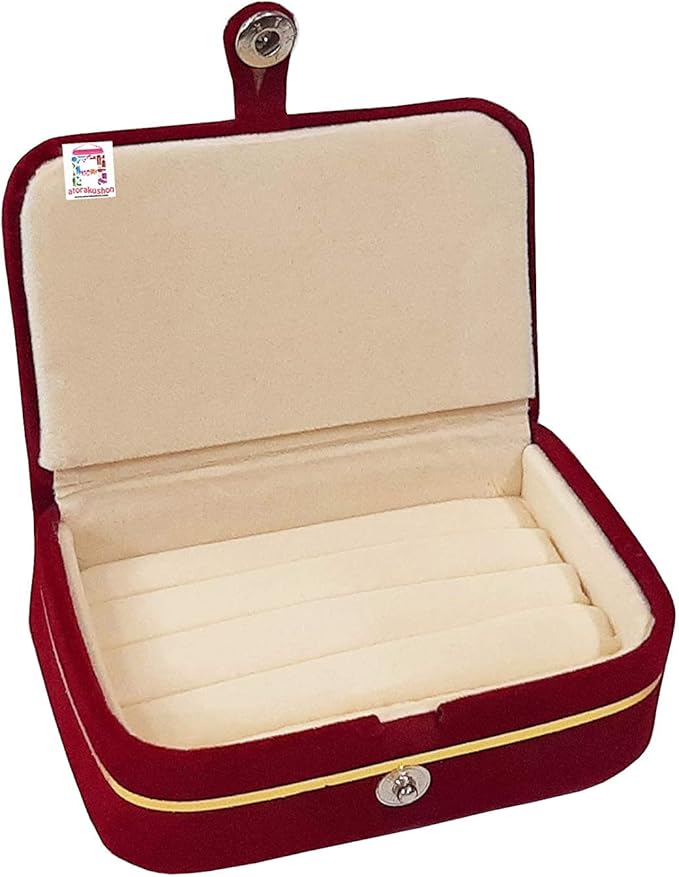 atorakushon Combo Cream Multipurpose Velvet Folder Earring & Ring Box case Jewellery Organizer Pouch Travelling Box